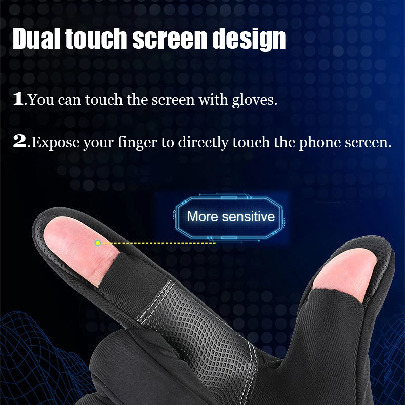 Un guante negro con un botón azul que dice más sensible