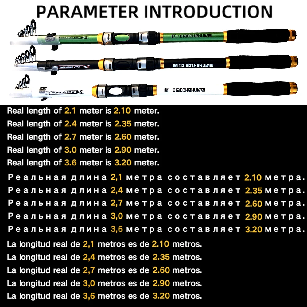 GHOTDA-Caña de pescar de fibra de carbono, caña telescópica de FRP de 2,1 m-3,6 m - imagen 2