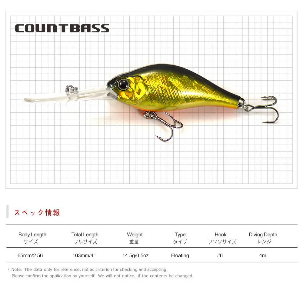 COUNTBASS Crankbait 65mm 14,5g Baquetas duras flotantes para buzo profundo Señuelos de pesca Profundidad de buceo 4m Wobblers de manivela Señuelo de pescador - imagen 3