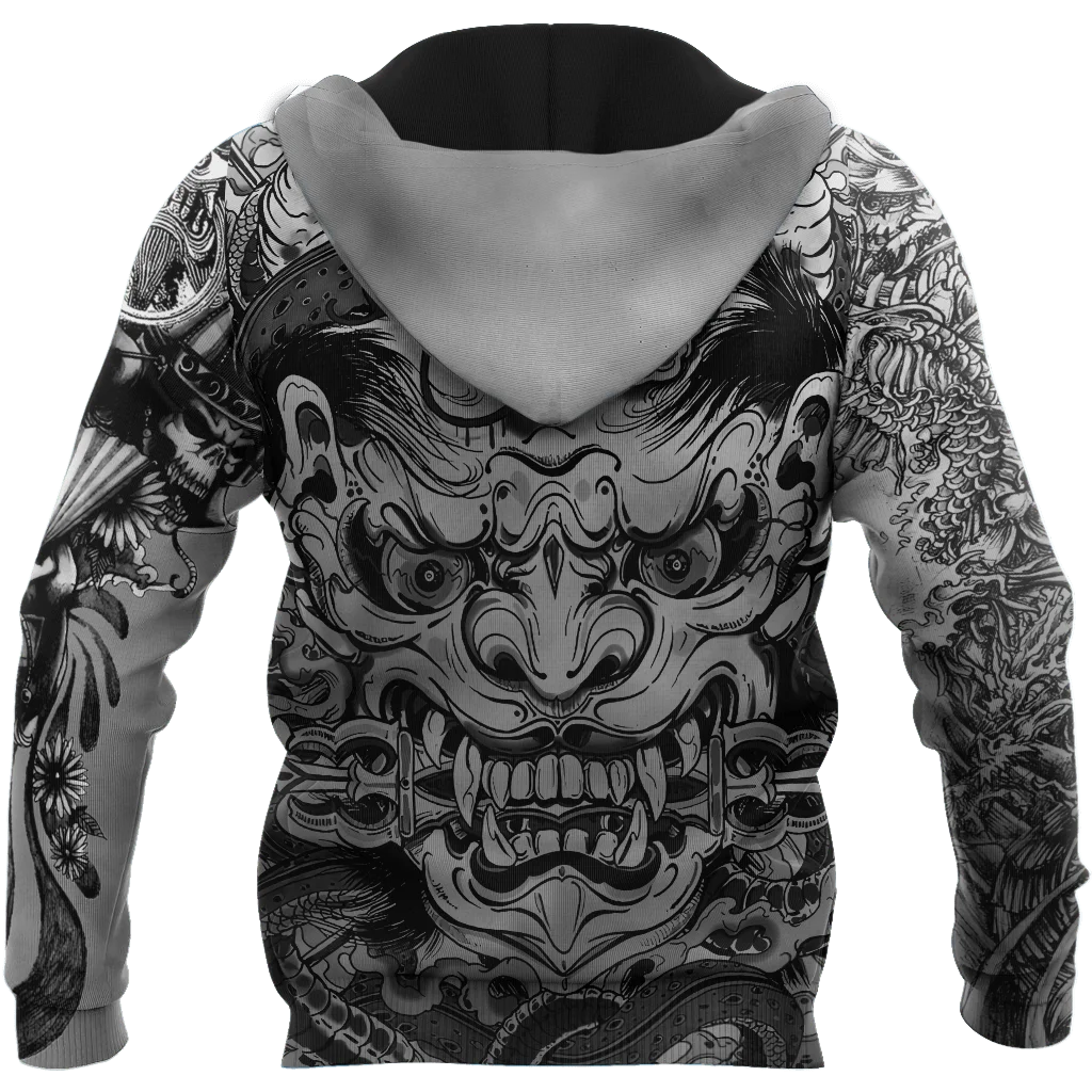 Samurai Oni Mask Tattoo 3D completamente estampado Sudadera con capucha y sudadera para hombre otoño Unisex sudaderas con cremallera ropa de calle informal KJ790 - imagen 2