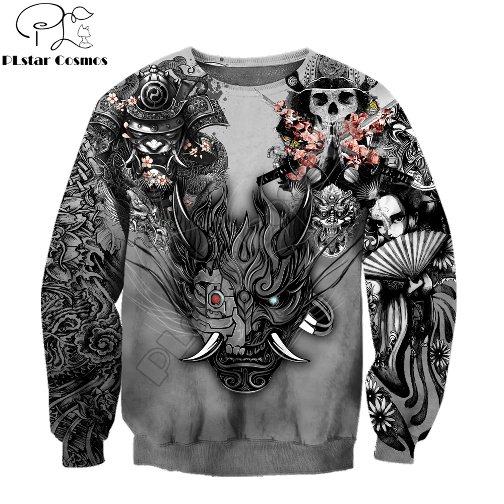 Samurai Oni Mask Tattoo 3D completamente estampado Sudadera con capucha y sudadera para hombre otoño Unisex sudaderas con cremallera ropa de calle informal KJ790 - imagen 3