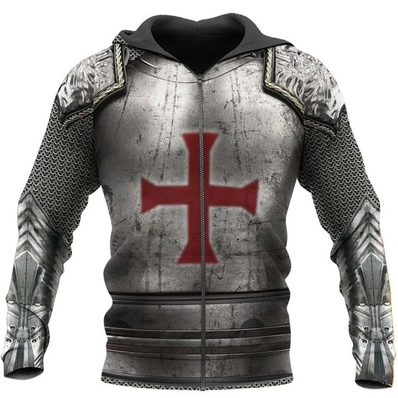 Caballeros Templarios sudaderas con capucha con estampado 3D cavalier hombres Harajuku moda Sudadera con capucha otoño Sudadera con capucha Casual sudadera hombre - imagen 3