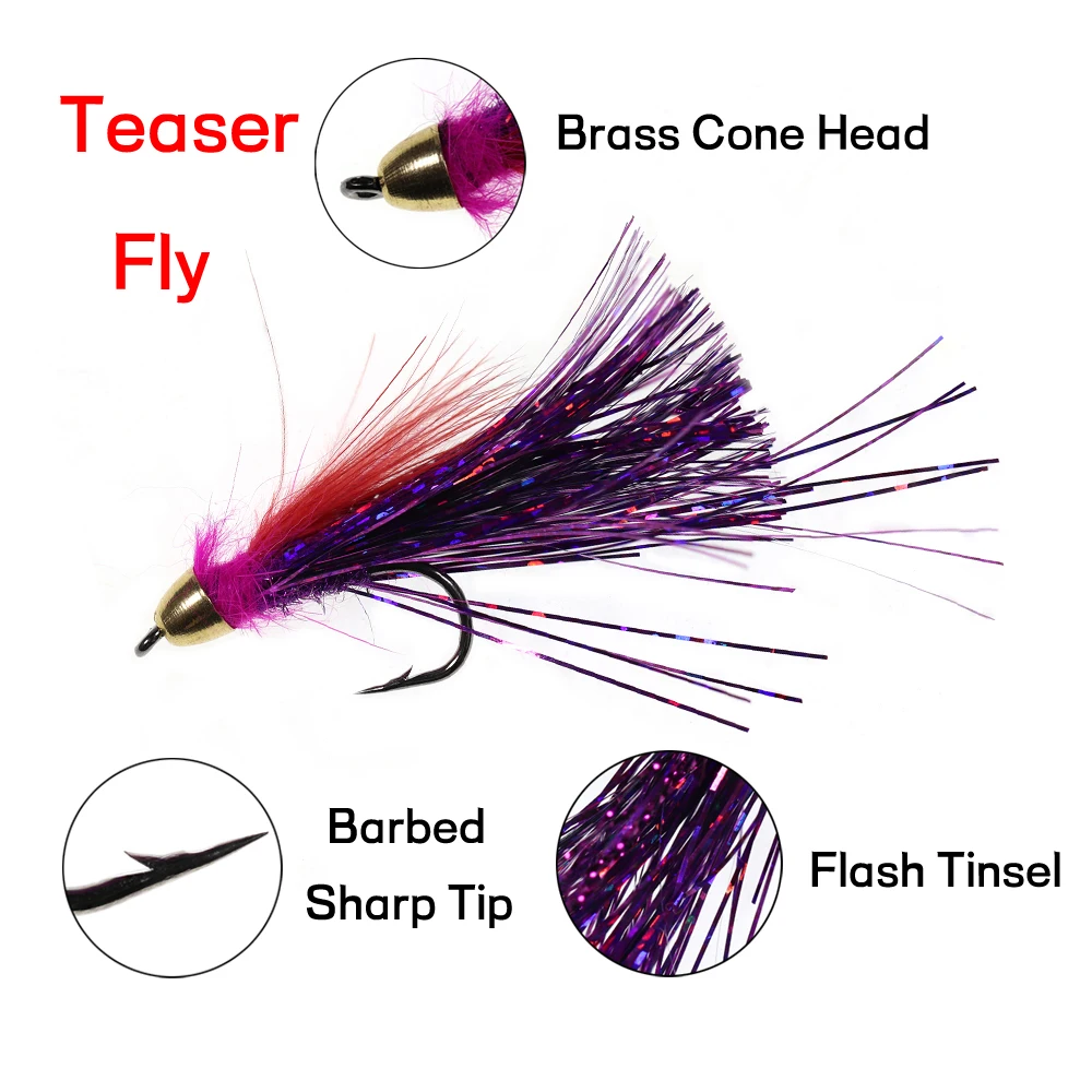 Bimoo-cebo de pesca de trucha, 4 unidades, #2, imán de cabeza cónica, púrpura, Streamer - imagen 3