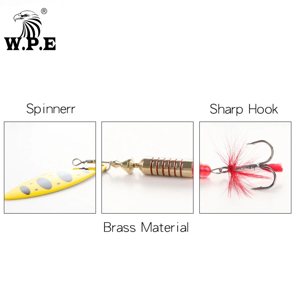 W.P.E nuevo señuelo giratorio 4 unids/lote 22 colores 6,5g/10g/13,5g señuelo duro cuchara señuelo de Pesca con anzuelo triple aparejos de Pesca de Metal Pesca - imagen 5