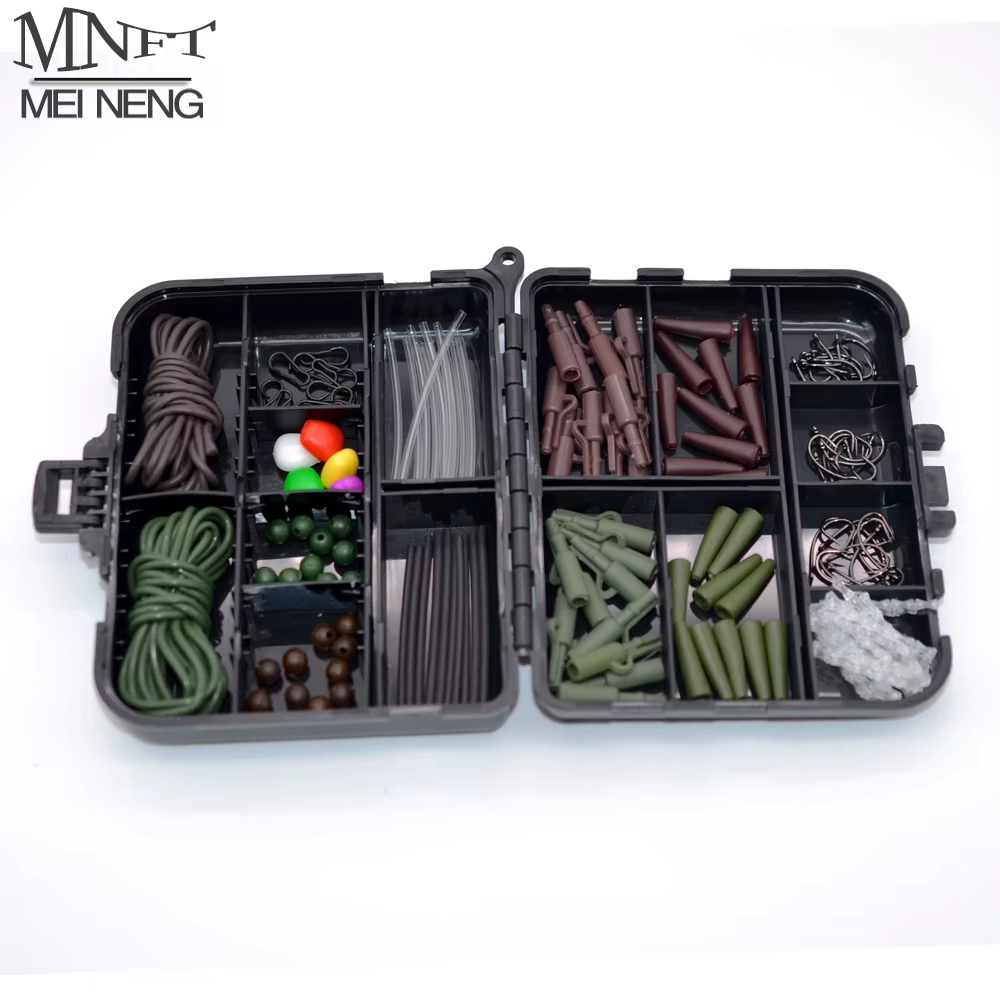 MNFT 148 unids/caja Kit de accesorios de pesca de carpa que incluyen Clips de seguridad cola de goma 2M tubos de aparejo gancho de carpa parada de cambios rápidos de calor - imagen 2