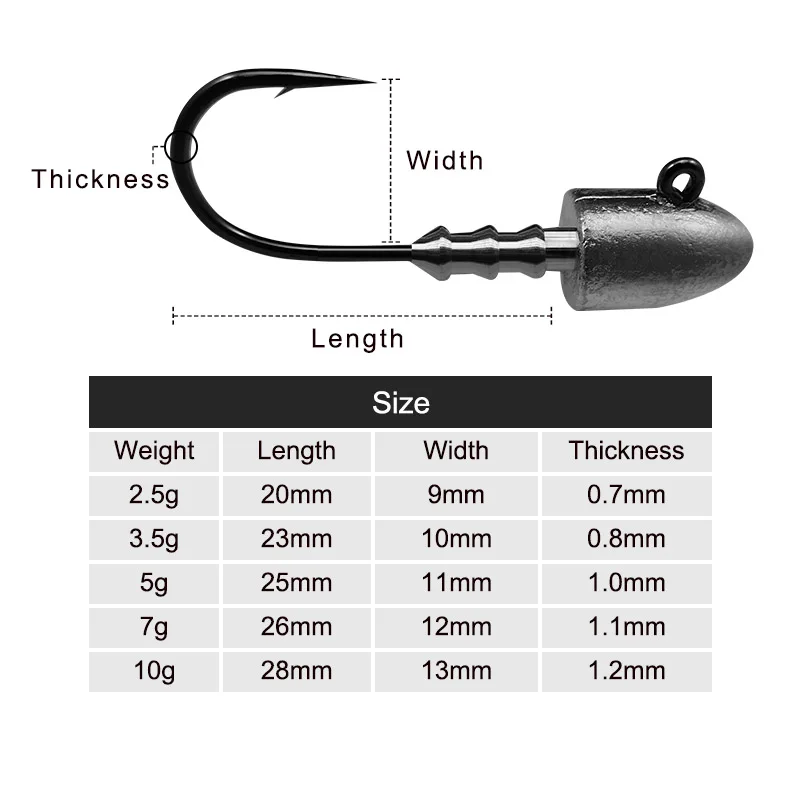 ESFISHING-cabeza de anzuelo de bala, 5 uds., 2,5g, 3,5g, 5g, 7g, 10g, 3 uds., 18g, cabeza de tornillo, anzuelo Mustad para señuelos blandos, aparejos de pesca - imagen 3