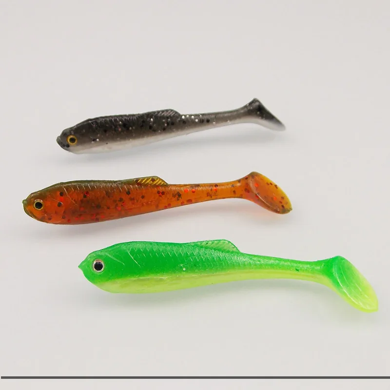 ESFISHING Señuelos de Pesca cebo de plástico blando Rocah Shad 57mm 12 Uds cebo de mar lubina trucha Bream cebo Pesca natación T cola Minnow - imagen 4