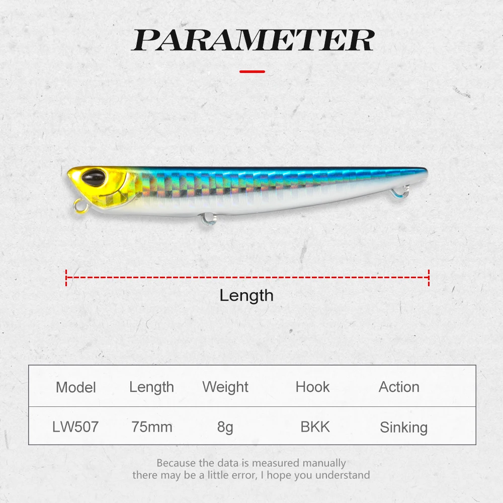 Hunthouse Bay RUF MANIC-señuelo duro de pesca, lápiz de hundimiento, stickbait, gancho BKK, 75mm/8g - imagen 2