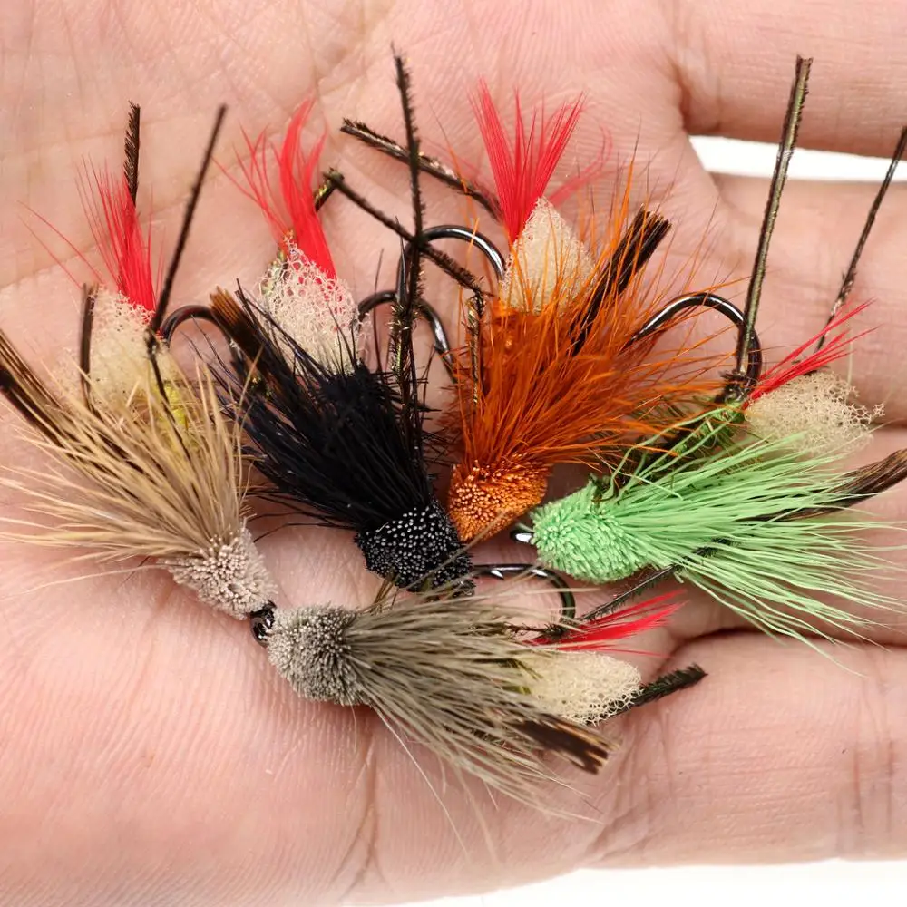 Wifreo 6PCS # 6 trucha pesca con mosca anzuelo cebo insecto señuelo pesca moscas ciervo pelo saltamontes mosca seca Dave's Hopper cebos - imagen 4