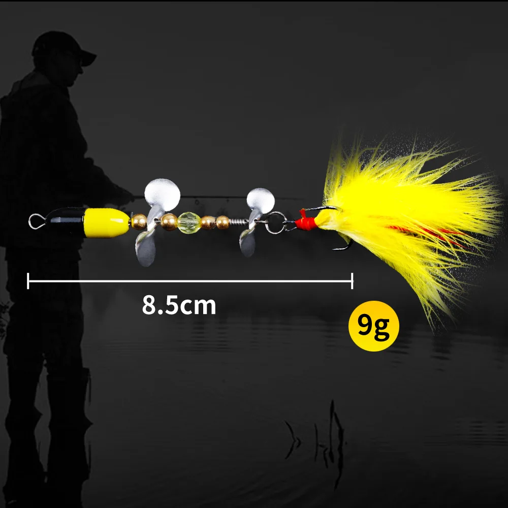 MAGBLUE-hélice de lentejuelas giratoria compuesta, cebo de pluma, gancho triple de 8,5 cm/9g, señuelo de mina de Metal oscilante, aparejos de pesca, 1 ud. - imagen 2