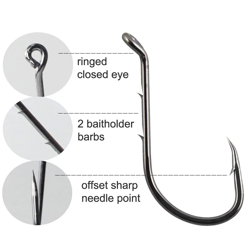 Anzuelos de pesca de acero al carbono para trucha, plantilla de anzuelos circulares con púas, 150 unids/caja, 1/0-5/0 - imagen 4