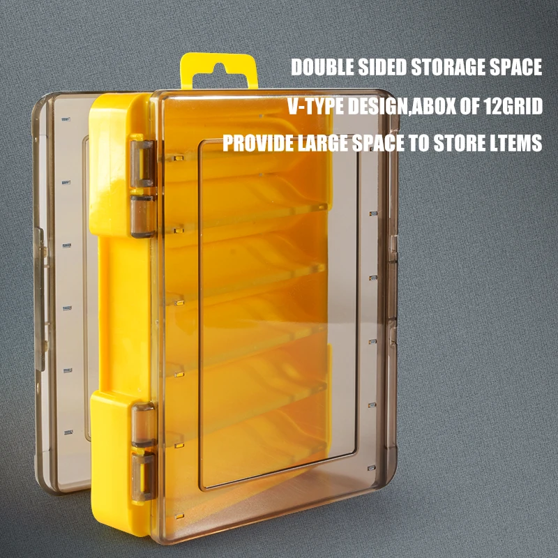 MEREDITH-caja de aparejos de pesca de lados convenientes, 12 compartimentos, caja de almacenamiento de anzuelos de cebo, accesorios de pesca, estuche de almacenamiento de plástico - imagen 4