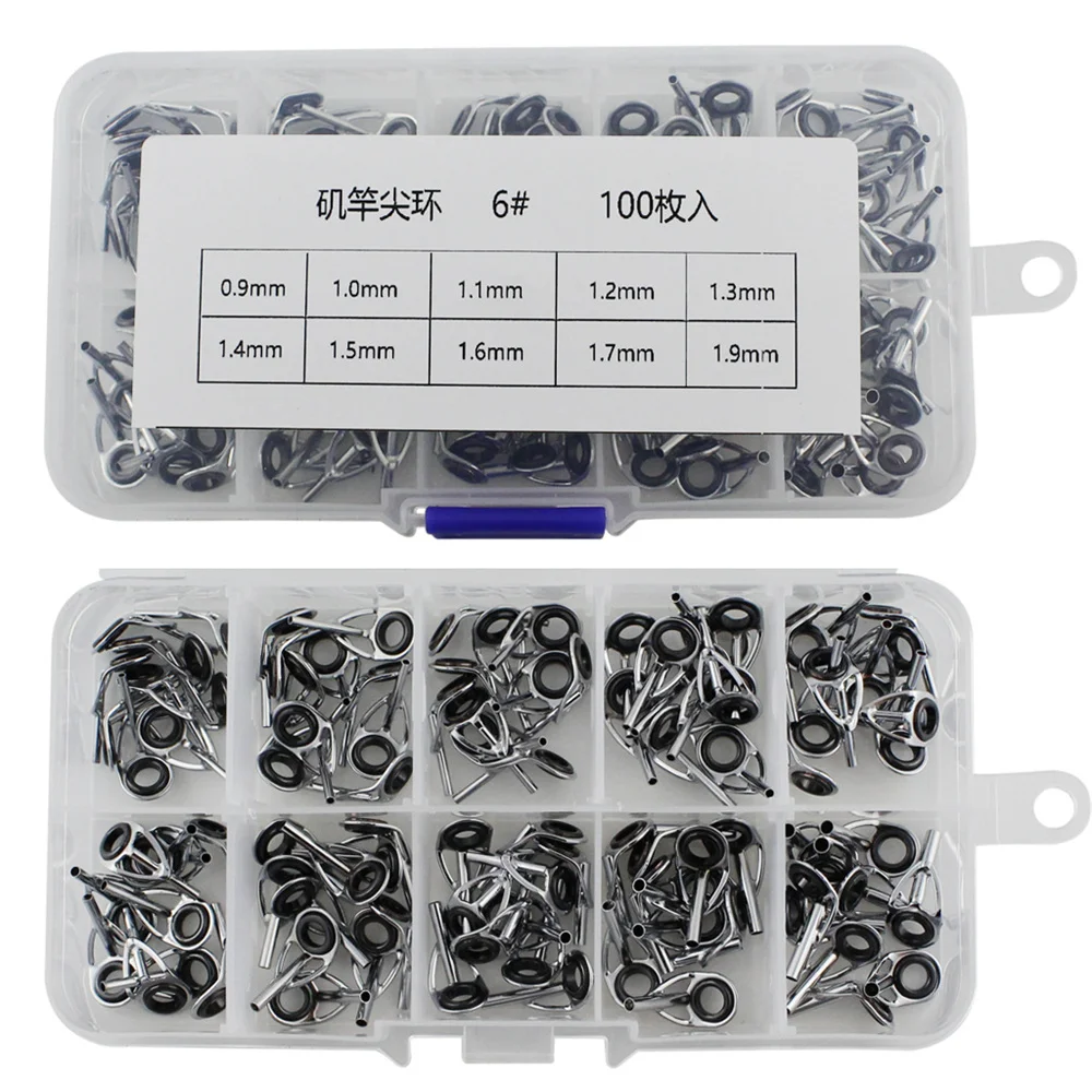 100 unids/set guías de caña de pescar negras cerámica anillo de acero alto en carbono Surf Casting anillos guía de caña de pescar para accesorios de pesca