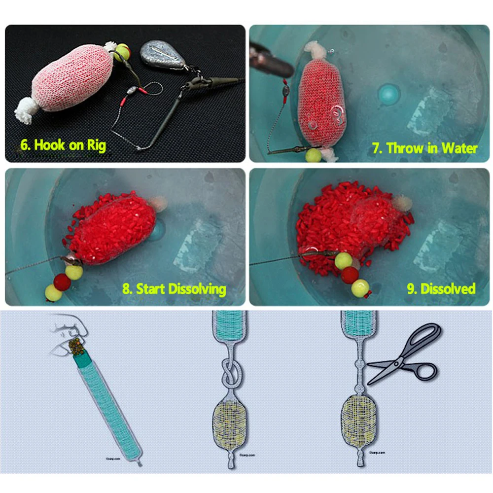 Bimoo-Malla de pesca de carpa, Material de aparejo de cebo de pesca que se disuelve en el agua, 25mm, 37mm, 48mm, X5m - imagen 5
