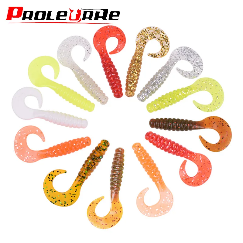 Cebo blando de gusano de cola en espiral, Señuelos de Pesca de silicona, olor a pescado, sal Artificial, Swimbaits, 4,8 cm, 1,2g, 10 unidades