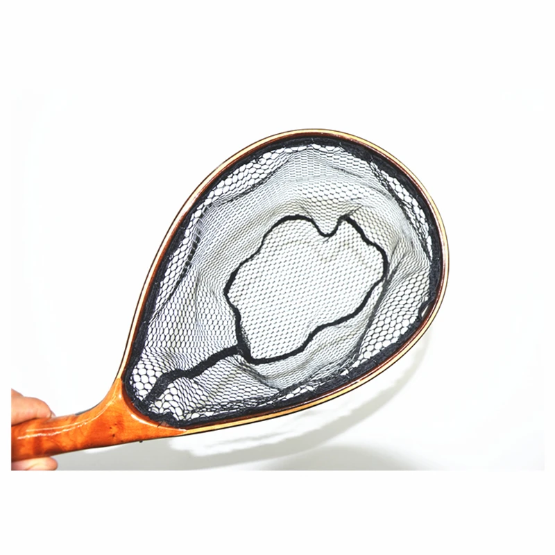 TAKEDO-Red de aterrizaje de pesca con mosca, Red de trucha de malla de goma suave, Cinnamomum Camphora, Red de captura y liberación con mango de madera, TKL003 - imagen 5