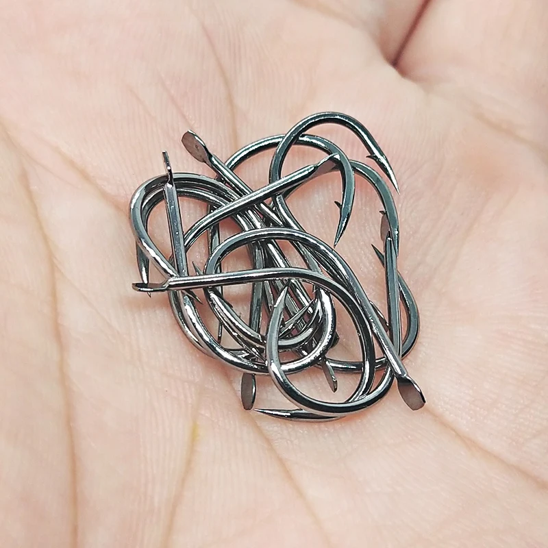 Juego de anzuelos de pesca de acero al carbono, anzuelos de manivela ancha, señuelo de gusano suave, púas, aparejos de pesca de carpa, 100 unidades por caja - imagen 4