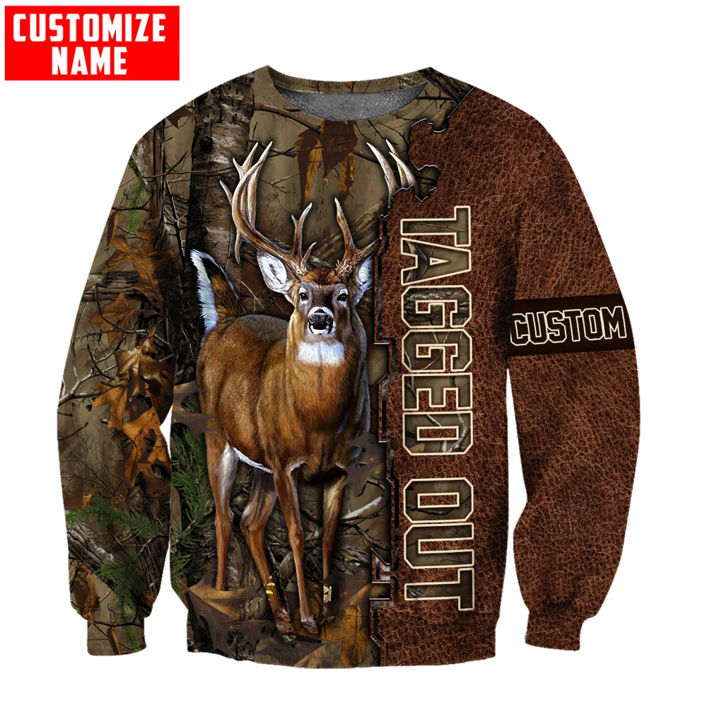 Sudadera con capucha y sudadera con estampado 3D de caza de ciervos con nombre personalizado para hombre, sudaderas con cremallera Unisex de otoño, ropa de calle informal KJ816 - imagen 2
