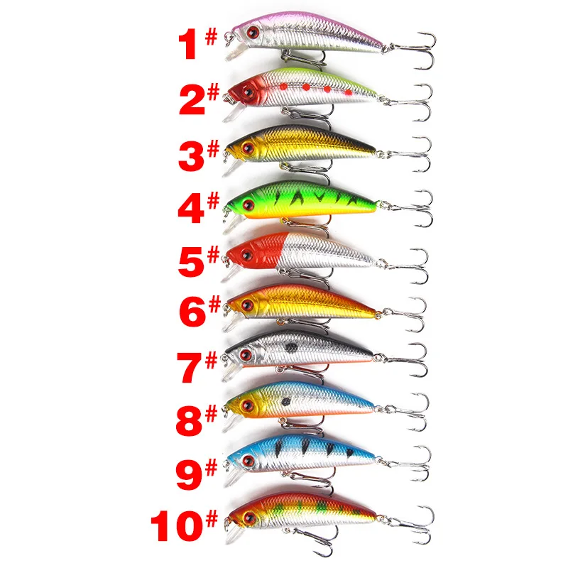 1 Uds señuelo de pesca Minnow 70mm 8g ojos 3D Crankbait Wobbler cebo duro de plástico Artificial aparejos de pesca - imagen 2