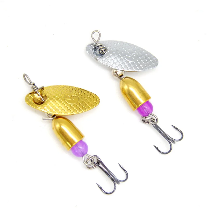 Señuelo de pesca giratorio, cebo compuesto, cucharas de rotación, señuelos artificiales de Metal, 3g/5g, anzuelos de pluma triple individual, lote de 2 piezas, venta - imagen 4