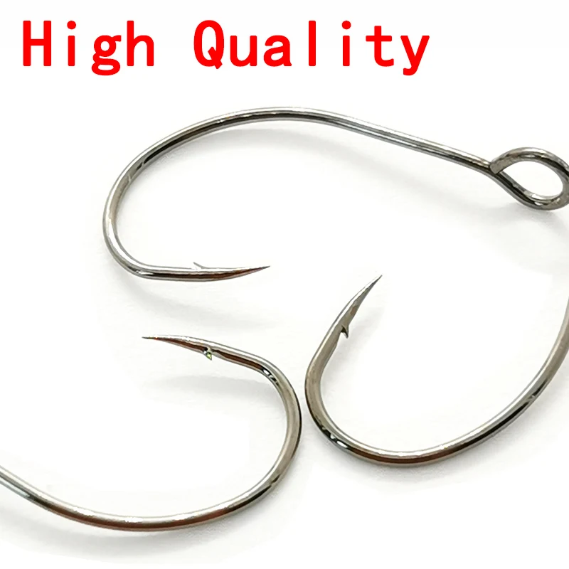 OUTKIT 10 piezas Tamaño 6 # -12 #   Para señuelo de pesca, anzuelo tipo cuchara, anzuelo individual para cebo de pescado, anzuelo en línea, ojo grande, acero afilado con alto contenido de carbono - imagen 2