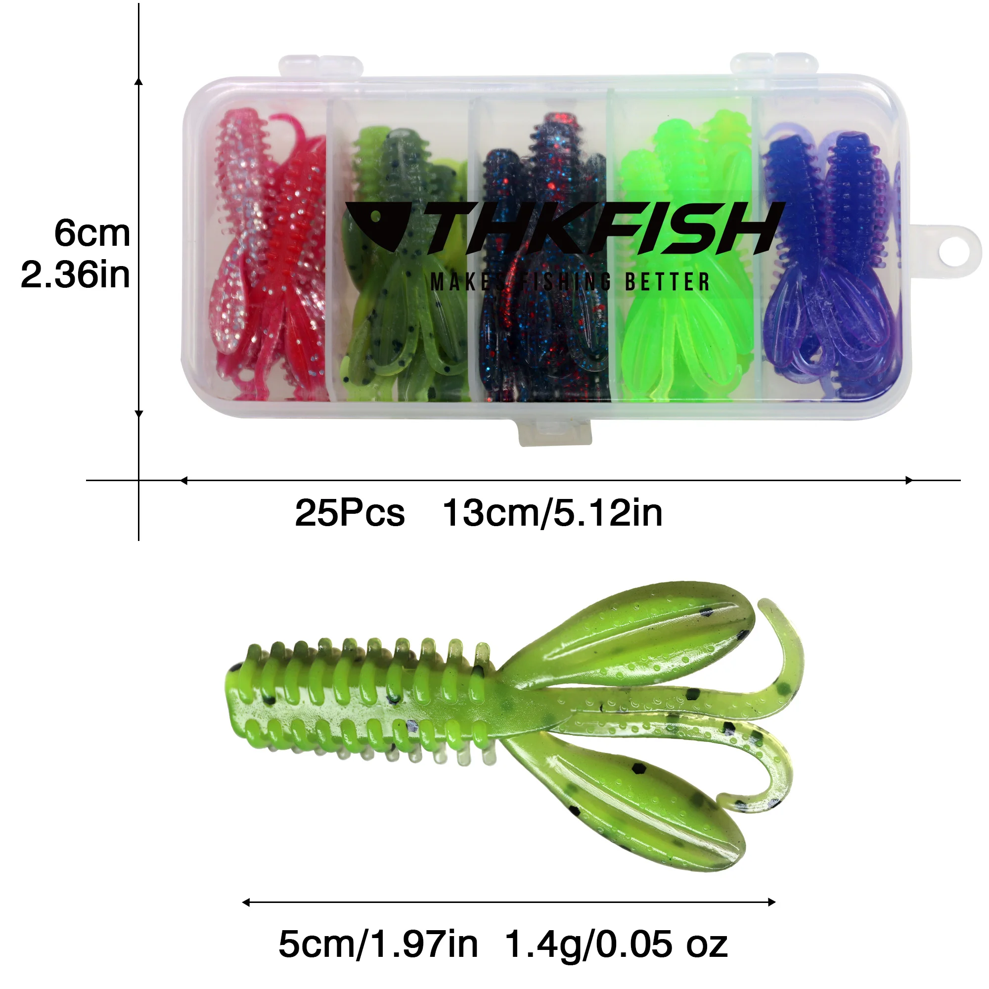 THKFISH-señuelo de pesca de silicona suave, cebos para camarones, 50mm, 1,4g, cebo Artificial de goma, Wobblers de gusano suave para pesca de carpa, 25 uds. - imagen 2