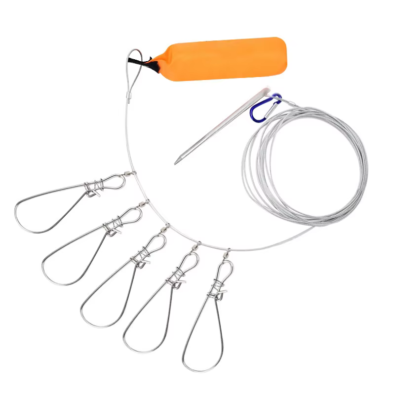 Cerradura de pesca de acero inoxidable, hebilla de cuerda de 5m y 10m, cinturón de bloqueo de peces vivos, controlador de larguero de pesca, accesorios de aparejos - imagen 2