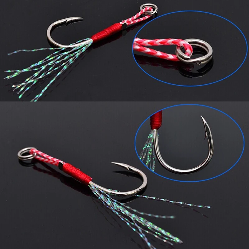 Anzuelos de pesca de Jigging lento, 200 uds, individual, con púas, de acero al carbono, con pluma, Señuelo de pesca de mar - imagen 4