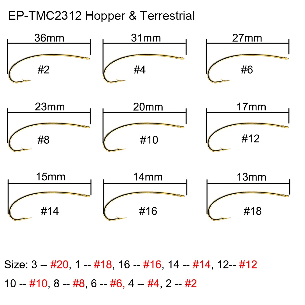Anzuelo de pesca con mosca seca, anzuelos de Color bronce para moscas de piedra, Caddis y tolva, EP-TMC2312 Eupheng, 100 unidades - imagen 2