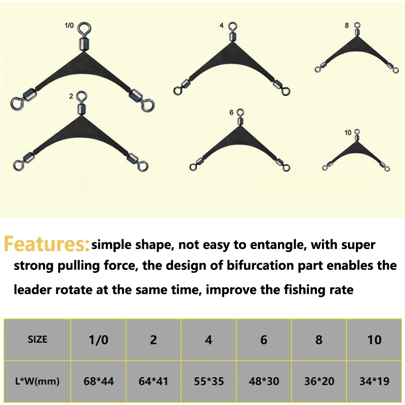 Conector Trigeminal de aleación de cobre para pesca, 10 piezas, cabeza giratoria, señuelo, aparejos de pesca, tamaño 1/0, 2, 4, 6, 8 - imagen 2