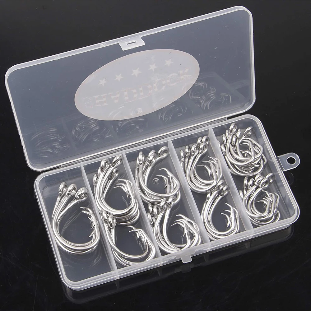 Anzuelos de pesca circulares de atún de acero inoxidable 39960, anzuelos de cebo de juego grande, gancho de alambre Extra fuerte para pesca en agua salada, 50 unids/lote por caja - imagen 5