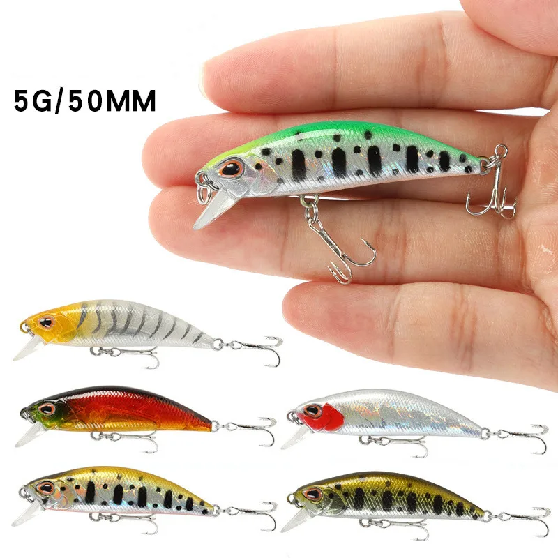 Señuelo de pesca de pececillos que se hunde, cebo duro de plástico artificial Isca de 5cm y 5g, Crankbait de alta calidad para buceo de lubina, 0,6-1,5 m, 1 unidad - imagen 2