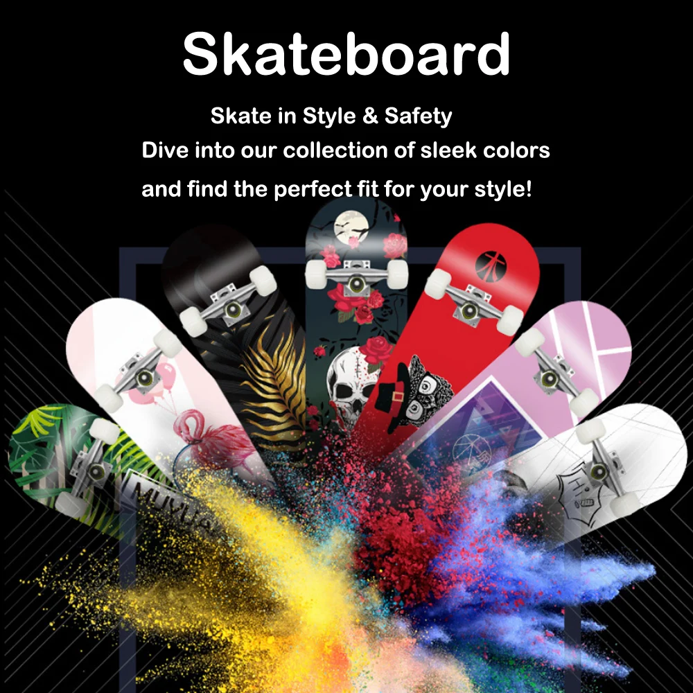 Tabla de Skate para principiantes, tabla completa de 79cm/31 pulgadas, monopatín cóncavo de doble patada para niño y niña, tabla de habilidad de cubierta de madera de arce - imagen 3