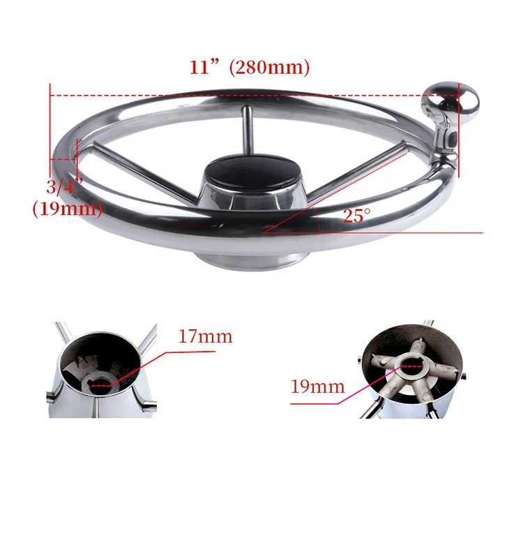 Volante náutico acero inoxidable 11 pulgadas con perilla para yate - imagen 3
