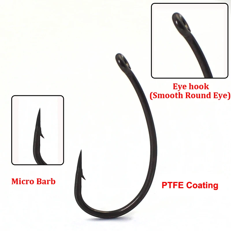 Anzuelo de pesca de carpa con revestimiento de PTFE, anzuelos de carpa de acero al carbono, negro mate con Micro púas, apto para competición, 10 Uds. - imagen 2
