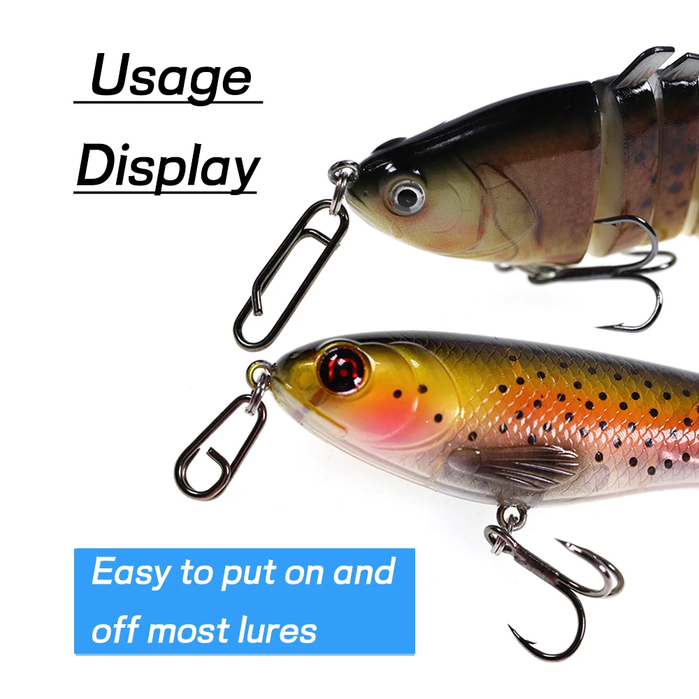 Bimoo-señuelo de pesca de acero inoxidable, Conector de cabeza doblada, anillos divididos ovalados y Clips a presión rápidos, accesorios de pesca, 50 Uds. - imagen 5