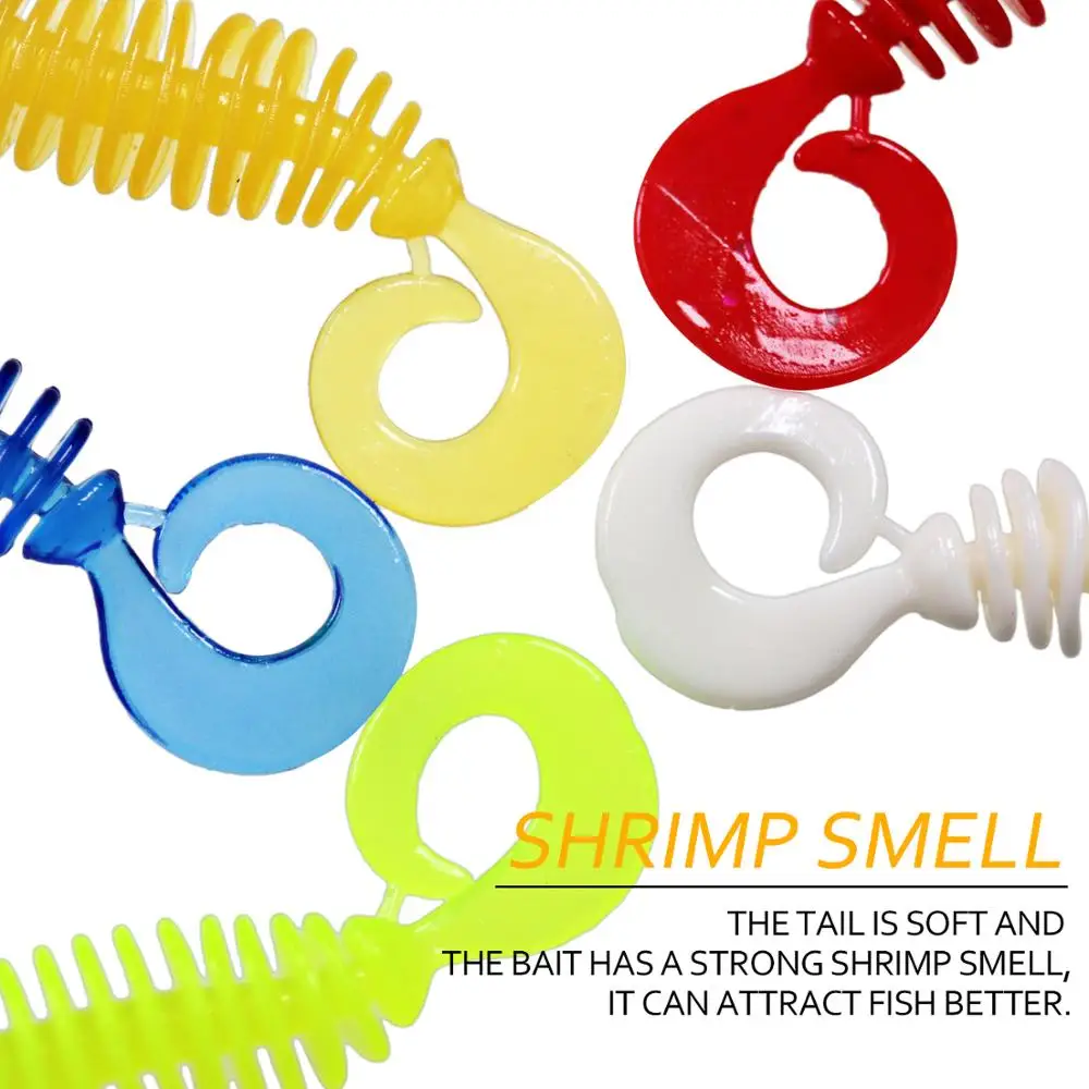 THKFISH 40 Uds. Señuelos blandos de pesca larva gusano 60mm 1,3g sabor a camarón Wobblers de pesca cebo Artificial de silicona para pesca de trucha - imagen 3