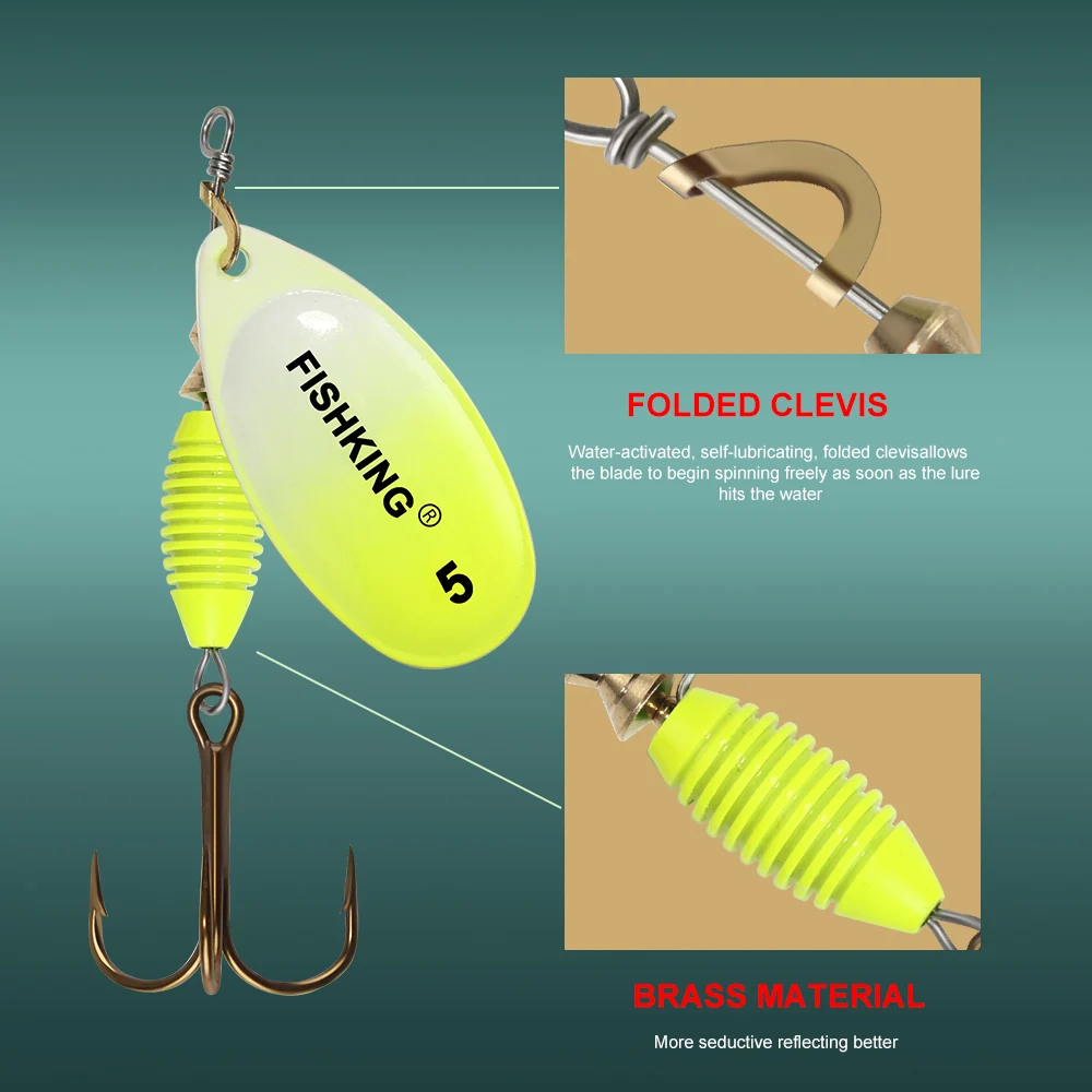 FISH KING-señuelo de Pesca giratorio, cebo de 4g, 4,8g, 7g, 10g, 14g, señuelos tipo cuchara con anzuelos triples, plantilla de Peche, Anzuelos isca de Pesca