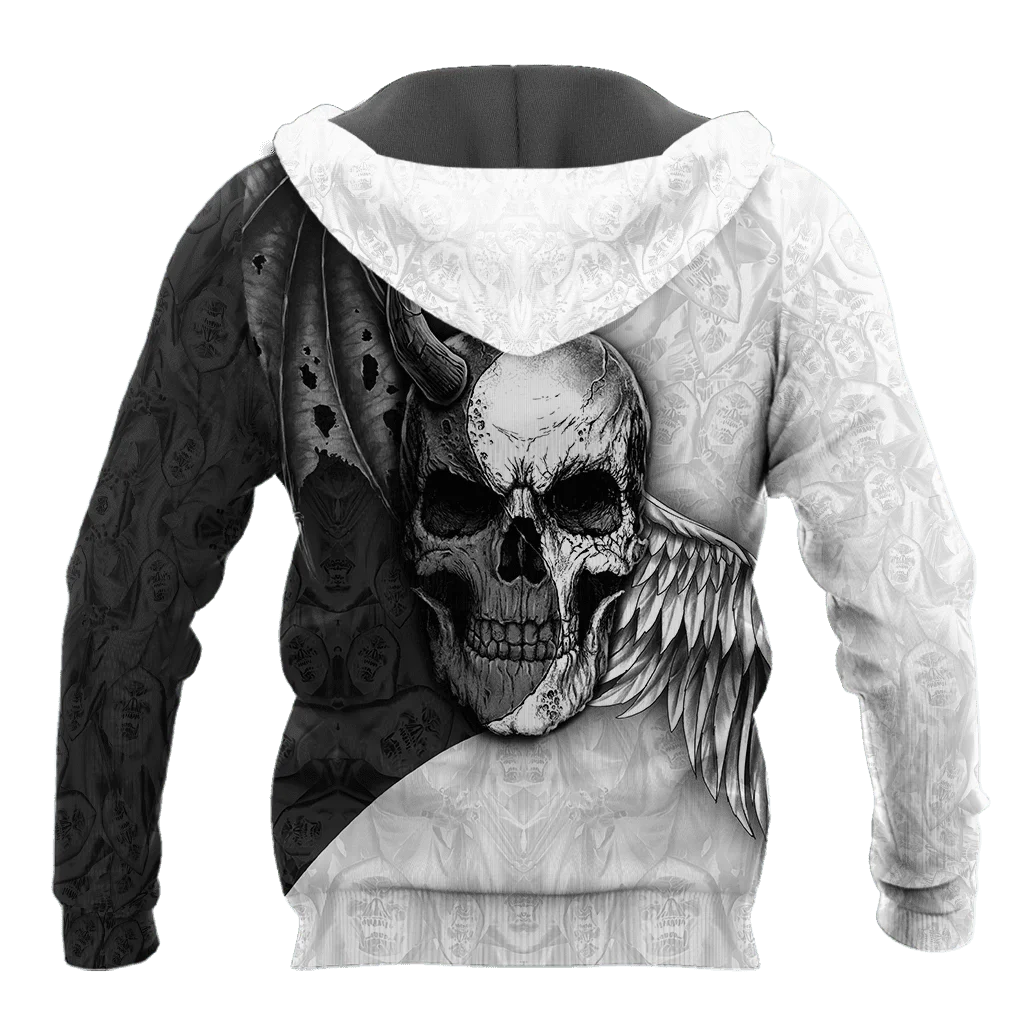 Sudadera con capucha KJ850 – Estampado 3D calavera blanco y negro - imagen 5