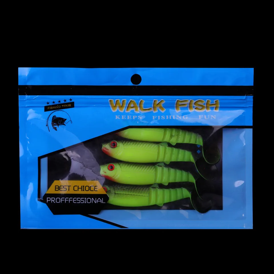 WALK FISH-señuelos artificiales blandos, cebos de pesca, cebo de silicona, cola en T, Wobblers, 80mm, 5,7G, lote de 4 unidades - imagen 5