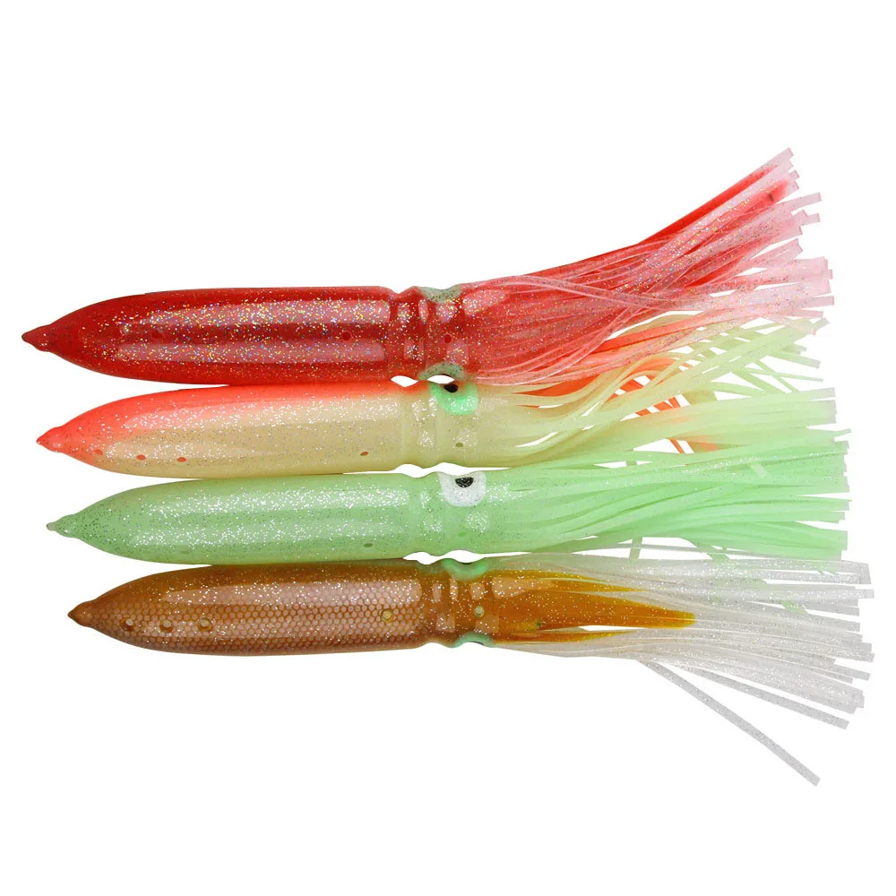 Señuelo de pesca de pulpo, cebo luminoso de calamar, plástico suave, ideal para curricán, agua salada, atún, 30cm, 4 unidades - imagen 3