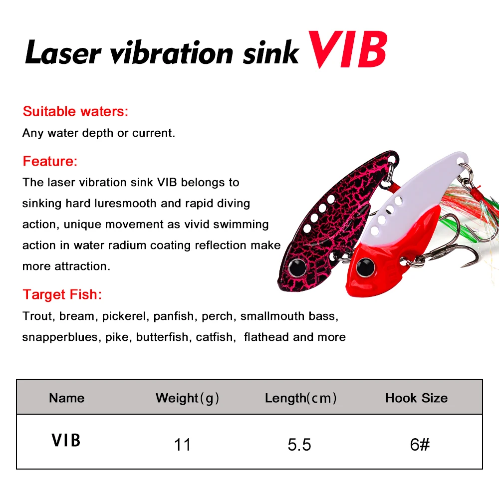 PRO BEROS-señuelo de pesca VIB, 40 unidades, 5,5 cm, 11g, aparejos de pesca, cuchara de Metal, cebo de arrastre, cebos duros giratorios, anzuelo triple - imagen 5