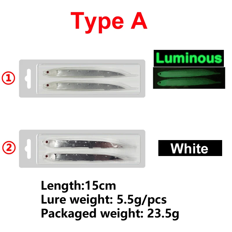 Señuelo de pez espada transparente, cebo biónico de pesca en agua salada, Reflector incorporado, 15cm/20cm, 2 unidades por juego - imagen 5