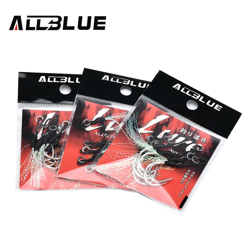 ALLBLUE-anzuelos de metal con sedal plumas anillo, Lote de 6 anzuelos de agua salada para cebo de 10-60g - imagen 5