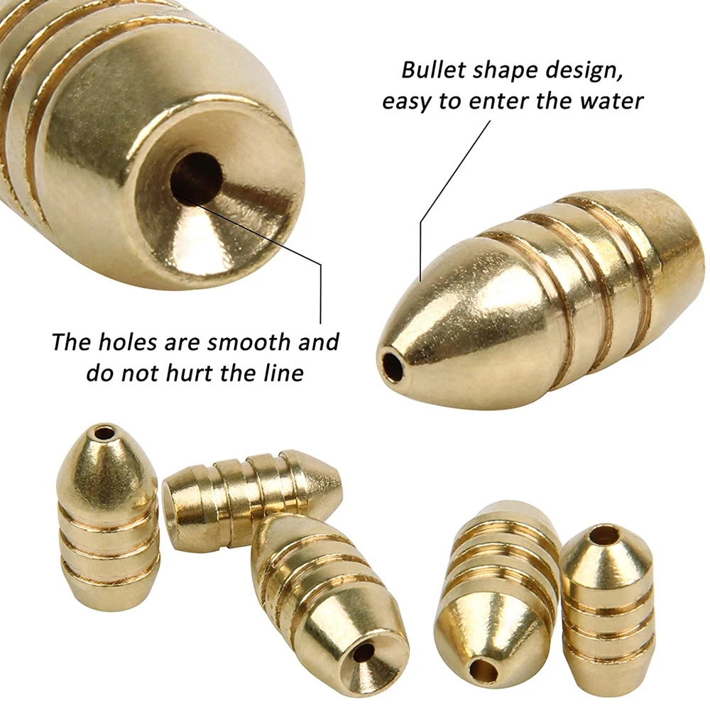 Juego de pesas de pesca con plomos de latón, ganchos de plantilla, Conector de anillo giratorio, equipo de pesca, herramientas de aparejos para lubina, 40 unids/lote por caja - imagen 3