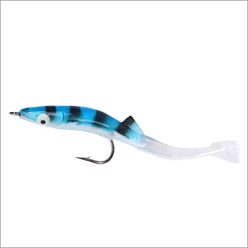 Señuelo de Pesca de anguila blanca y azul, cebos blandos con gancho, 8cm, 2,3g, cebo Artificial, 6 unidades por lote - imagen 3