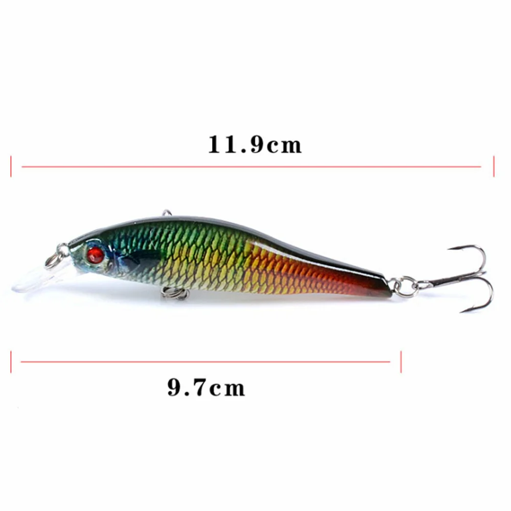 Señuelo de Pesca de pececillos duros, cebo Artificial pintado de plástico, ojos 3D, Wobbler, aparejos de Pesca Crankbait, 9,7 cm, 11,7g, 1 unidad