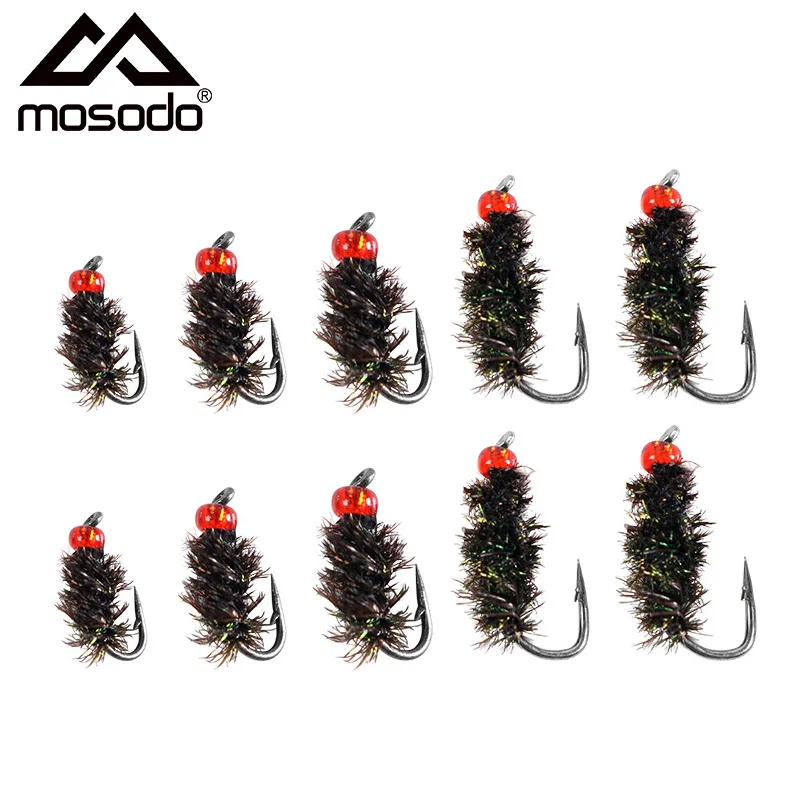 Mosodo-Señuelos de Pesca de 10 piezas, moscas de Ninfa, trucha, cabeza de cuentas, lubina, gancho de atado #12 #14 #16 #18, cebo de pesca con mosca, accesorios de pesca