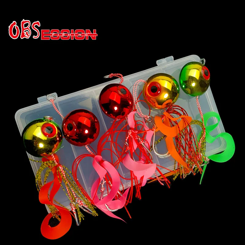 OBSESSION-caja de señuelos de Metal duro, conjunto de señuelos de plantilla de Inchiku de 80g, 100g, 120g y 150g, Tai Rubbers Kabura Slider Jig con ganchos de asistencia, 5 uds. - imagen 5