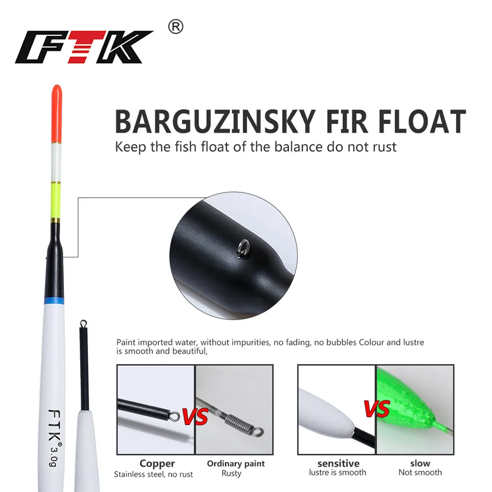 FTK-boya Vertical para pesca de carpa, 5 piezas, 1g, 2g, 3g, Barguzinsky, Fir Float, longitud 17cm-20,5 cm, accesorios de pesca - imagen 4